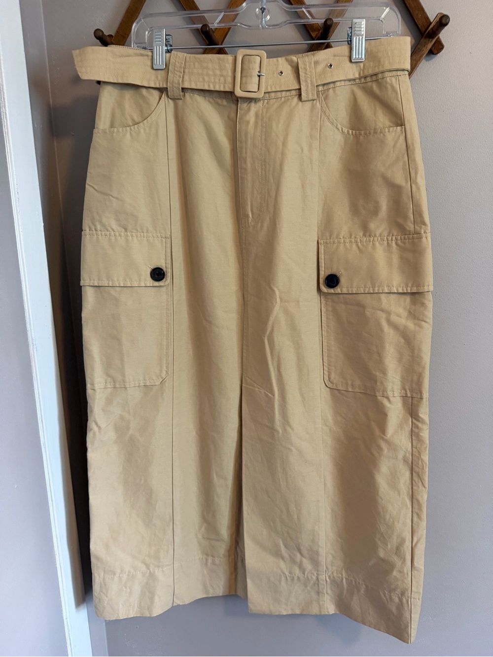 Rails Cyrus Belted Cotton Linen Cargo Midi Skirt Khaki NWOT 6